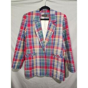 VTG Hill Country Linen Blend Blazer SZ 8 Country Plaid Academia Preppy Old Money